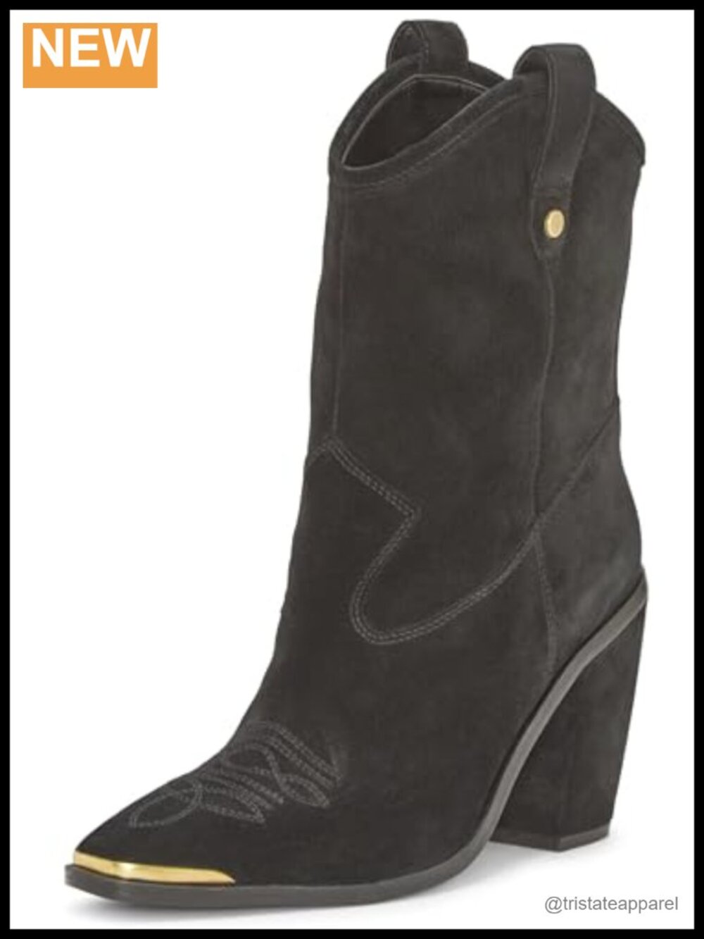 Vince Camuto Abel Suede Pointed Toe Ankle Bootie Pull On Stacked Heel